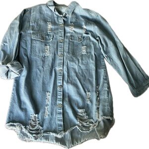 Distressed Light Blue Denim Dress